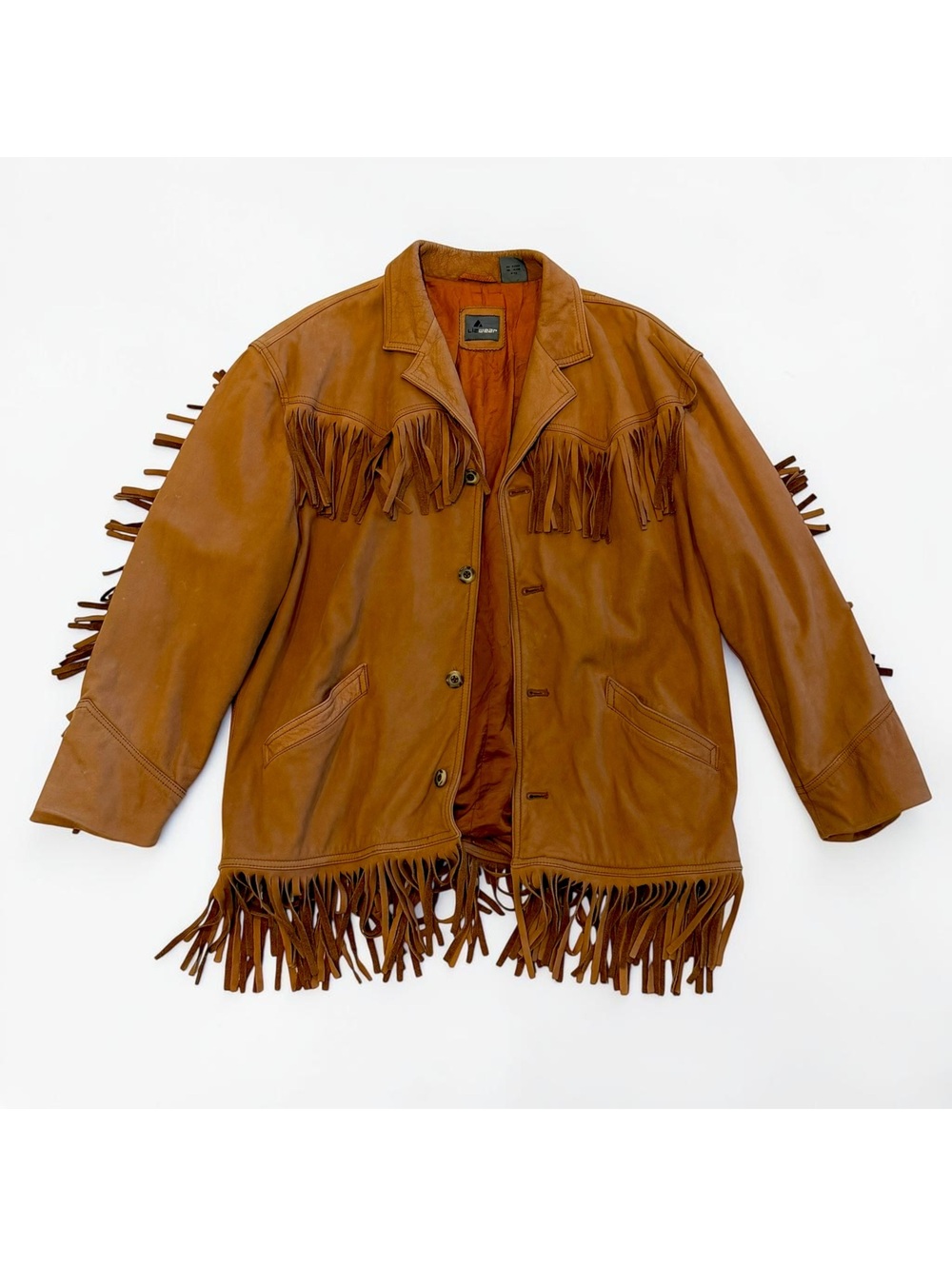 Vintage 80s Liz Wear Cognac Suede Fringe Western Jacket 14
